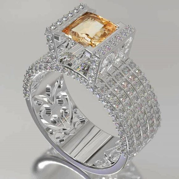 Jewelry - Elegant 925 Silver Round Cut Citrine Ring New